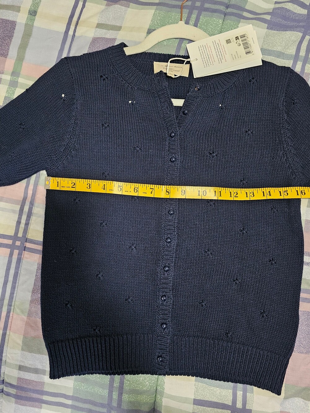 NWT! Sezane Kyle Navy Blue Pointelle Cardigan Knit Sweater Size XS - Picture 7 of 8